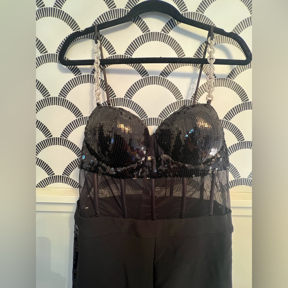 Fashion nova wide leg jumpsuit with jeweled straps